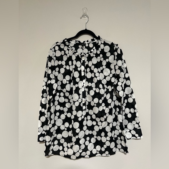 Talbots Plus Black White Long Sleeve Popover Top Size X Dots Lightweight Cotton - Picture 1 of 10